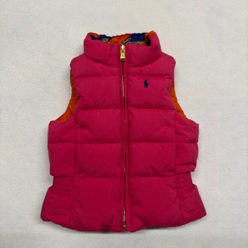 Ralph Lauren Toddler Girls 2T Reversible Down Filled‎ Puffer Vest Pink/Orange